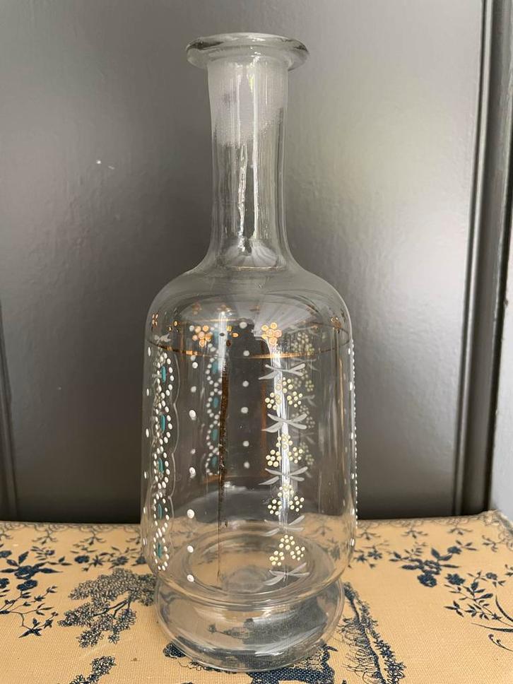 Antieke Victoriaanse Glazen Karaf met Goud, Huis en Inrichting, Woonaccessoires | Vazen, Gebruikt, Overige kleuren, Minder dan 50 cm
