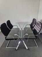 glazen tafel met stoelen, 50 tot 100 cm, 150 tot 200 cm, Rechthoekig, Ophalen of Verzenden