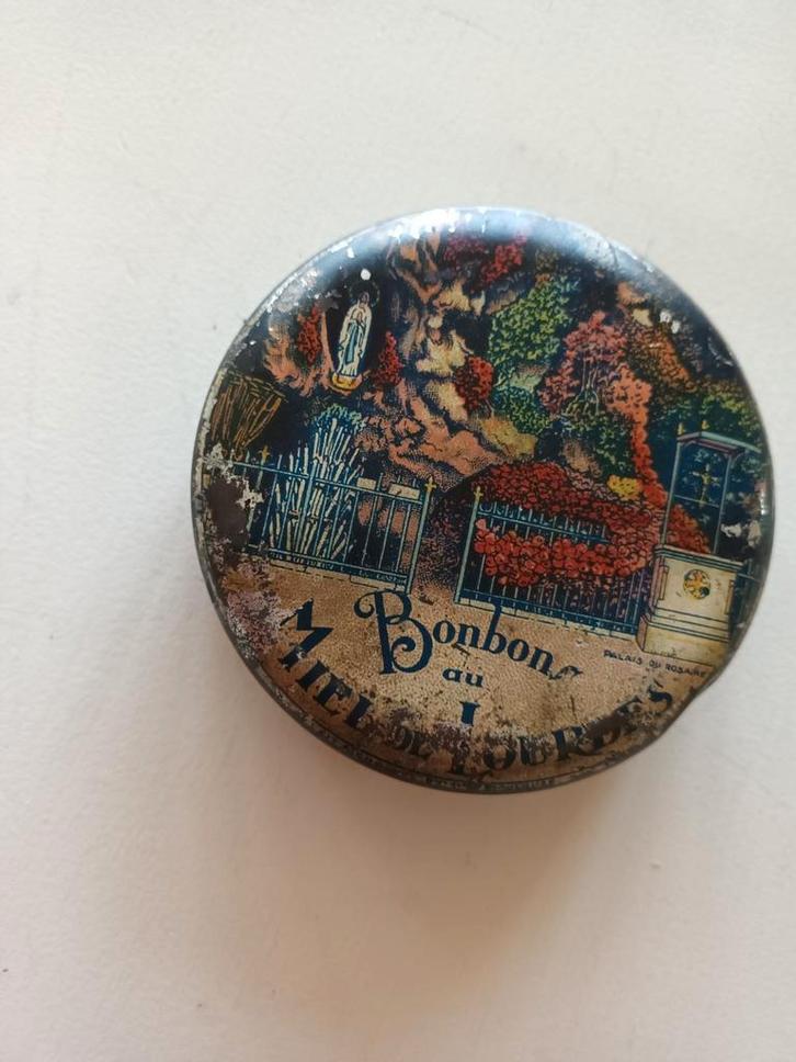 Oud Bonbon au Miel de Lourdes Blikken Doos, Antiek en Kunst, Curiosa en Brocante, Ophalen of Verzenden