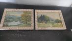 Vintage prentjes met berglandschap 2x, Minder dan 50 cm, Gebruikt, Overige typen, Ophalen of Verzenden