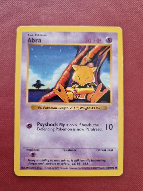 Pokemon Abra Shadowless kaart base set, Hobby en Vrije tijd, Verzamelkaartspellen | Pokémon, Ophalen of Verzenden