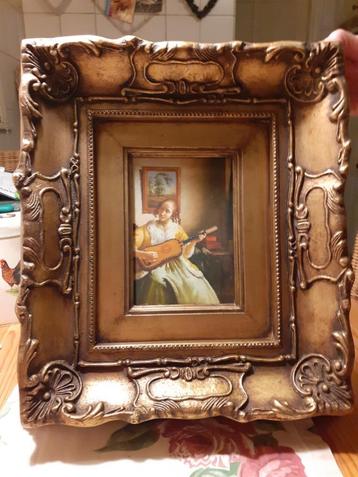 Olieverf/Paneel Schilderij "Meisje spelend op Luit" Gesign. beschikbaar voor biedingen