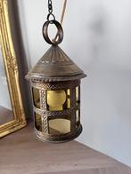 Hanglamp, retro, koper met heel gekleurde glazen, Huis en Inrichting, Lampen | Hanglampen, Minder dan 50 cm, Retro, vintage, Gebruikt