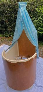 Houten babywieg vintage retro uit de jaren50, sluier blauw, Kinderen en Baby's, Babywiegjes en Ledikanten, Ophalen of Verzenden