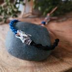 Stoere armband met wolf, Sieraden, Tassen en Uiterlijk, Armbanden, Ophalen of Verzenden, Blauw, Leer