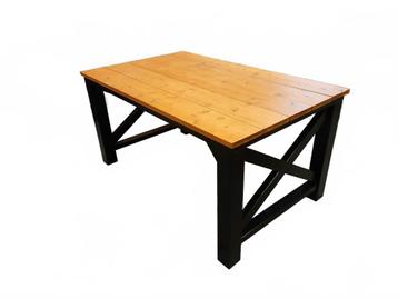 Massief Houten Eettafel Zwart en Transparant gelakt Hout beschikbaar voor biedingen