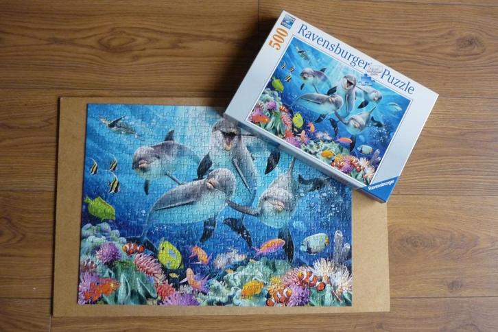 Ravensburger '' DOLFIJNEN IN HET KORAALRIF '' 500 st., Hobby en Vrije tijd, Denksport en Puzzels, Gebruikt, Legpuzzel, 500 t/m 1500 stukjes