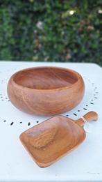 Vintage houten schaal, slabak bowl met schepje, rijstschotel, Overige materialen, Gebruikt, Vintage, Ophalen of Verzenden