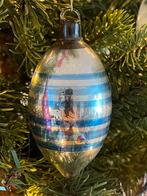 Ajeko blauwe gestreepte kerstbal druppel olijf, Diversen, Kerst, Ophalen of Verzenden, Gebruikt