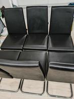Zwarte eetkamerstoelen van echtleer - set van 6, Huis en Inrichting, Stoelen, Ophalen of Verzenden, Zo goed als nieuw, Zwart, Vijf, Zes of meer stoelen