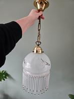 Kraaltjes, glazen buisjes hanglamp glas, vintage, messing, Ophalen of Verzenden, Gebruikt, Glas, Minder dan 50 cm