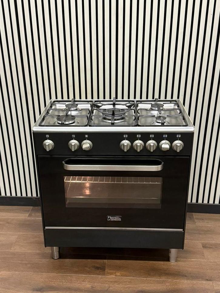 Luxe Bestron La Germania Fornuis 5 pirs zwart 80x50 cm, Witgoed en Apparatuur, Fornuizen, Zo goed als nieuw, Vrijstaand, Gas, 5 kookzones of meer