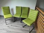 4 leren eetkamerstoelen lime groen, Huis en Inrichting, Stoelen, Gebruikt, Overige kleuren, Leer, Ophalen of Verzenden