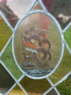 Glas in lood raam (voc schip) met kozijn, Antiek en Kunst, Curiosa en Brocante, Ophalen