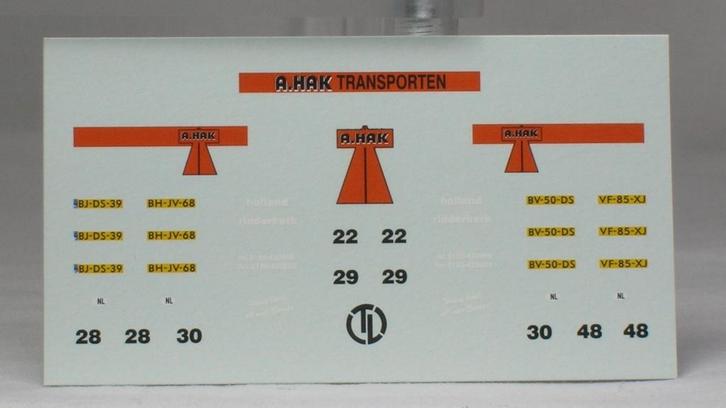 decalset: A. Hak Transporten., Hobby en Vrije tijd, Modelauto's | 1:87, Nieuw, Bus of Vrachtwagen, Ophalen of Verzenden