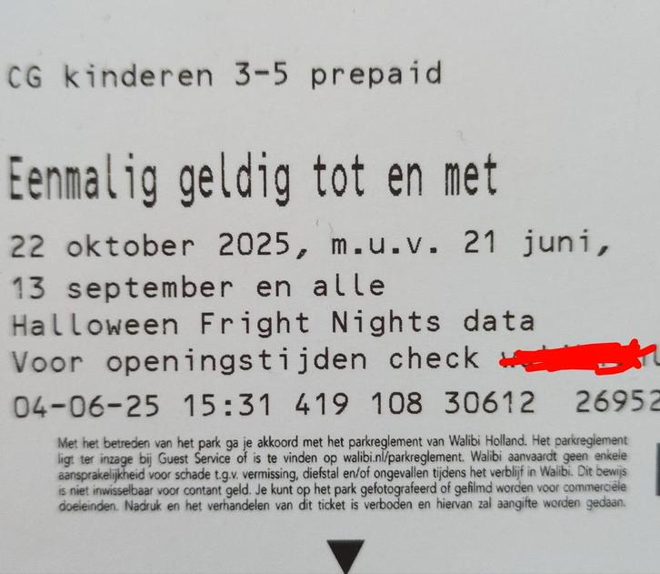 Walibi Ticket 3-5 jaar - Geldig tot 2025! 12 tickets!, Tickets en Kaartjes, Recreatie | Pretparken en Attractieparken, Eén persoon