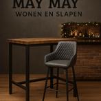 Barkruk grijs lederstof zwart gepoedercoat  onderstel E-7276, Huis en Inrichting, Barkrukken, Ophalen, 5 krukken of meer, Met voetsteun