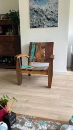 Loungestoel van massief gerecycled hout, Huis en Inrichting, Stoelen, Ophalen, Gebruikt, Bruin, Eén