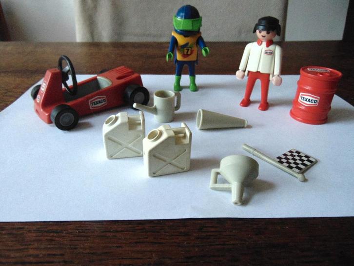 Playmobil Cart bestuurder monteur Texaco ton jerrycans vlag, Kinderen en Baby's, Speelgoed | Playmobil, Gebruikt, Los playmobil