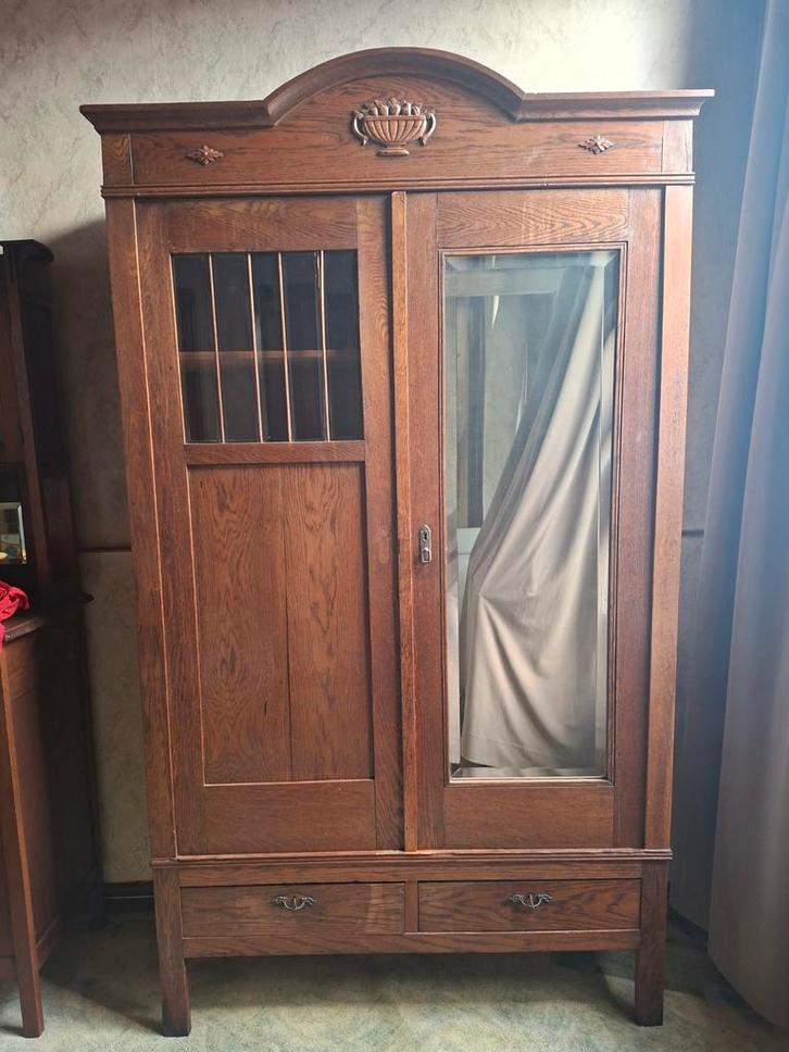 Antieke Legkast met Spiegeldeur, Huis en Inrichting, Kasten | Kledingkasten, Gebruikt, 200 cm of meer, 100 tot 150 cm, 25 tot 50 cm
