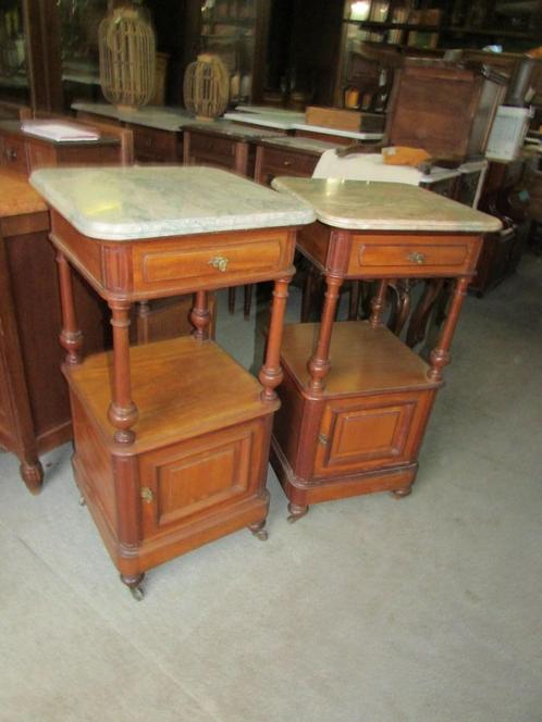antiek set eiken nachtkastjes met marmer blad 325,00 ., Huis en Inrichting, Slaapkamer | Nachtkastjes, Zo goed als nieuw, 70 cm of meer