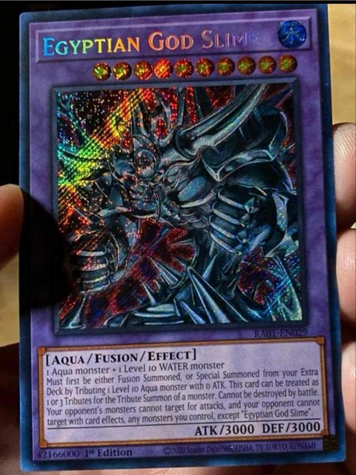 Yu-Gi-Oh! Egyptian God Slime RA01 1st Ed M/NM !, Hobby en Vrije tijd, Verzamelkaartspellen | Yu-gi-Oh!, Zo goed als nieuw, Losse kaart