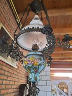 Majolieke petroleum hanglamp, Ophalen, Gebruikt, Glas, 50 tot 75 cm
