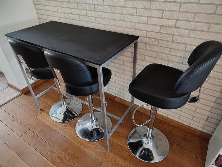 Tafel met 3 barkrukken, Huis en Inrichting, Tafels | Statafels, Gebruikt, Ophalen