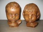 Beelden 2 kinderkopjes jongen meisje kinderen 16 cm, Verzamelen, Beelden en Beeldjes, Ophalen of Verzenden, Zo goed als nieuw