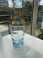 Blauw glazen ijsemmer met rieten hengsel, Antiek en Kunst, Antiek | Glas en Kristal, Ophalen of Verzenden