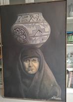 R Bunsée groot portretschilderij inheemse vrouw met kruik, Ophalen