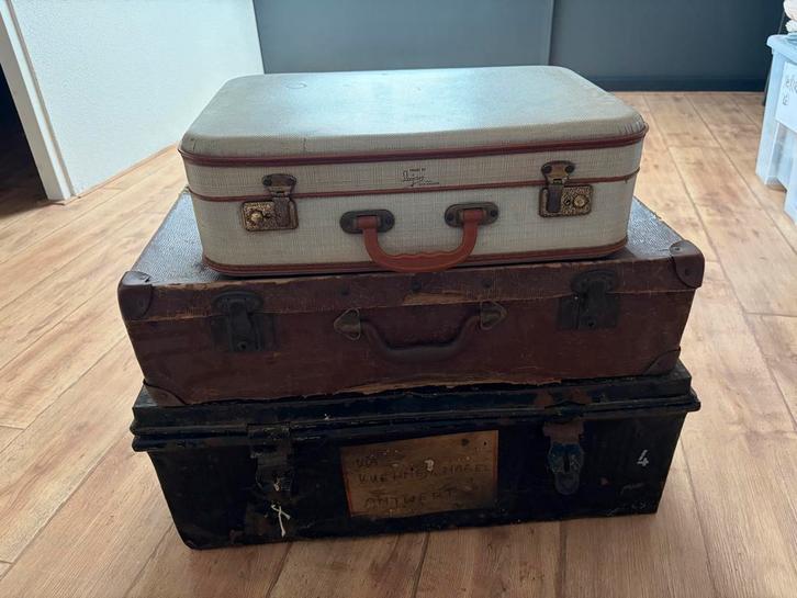 Set van 3 Vintage Koffers/Legerkist, Antiek en Kunst, Curiosa en Brocante, Ophalen of Verzenden