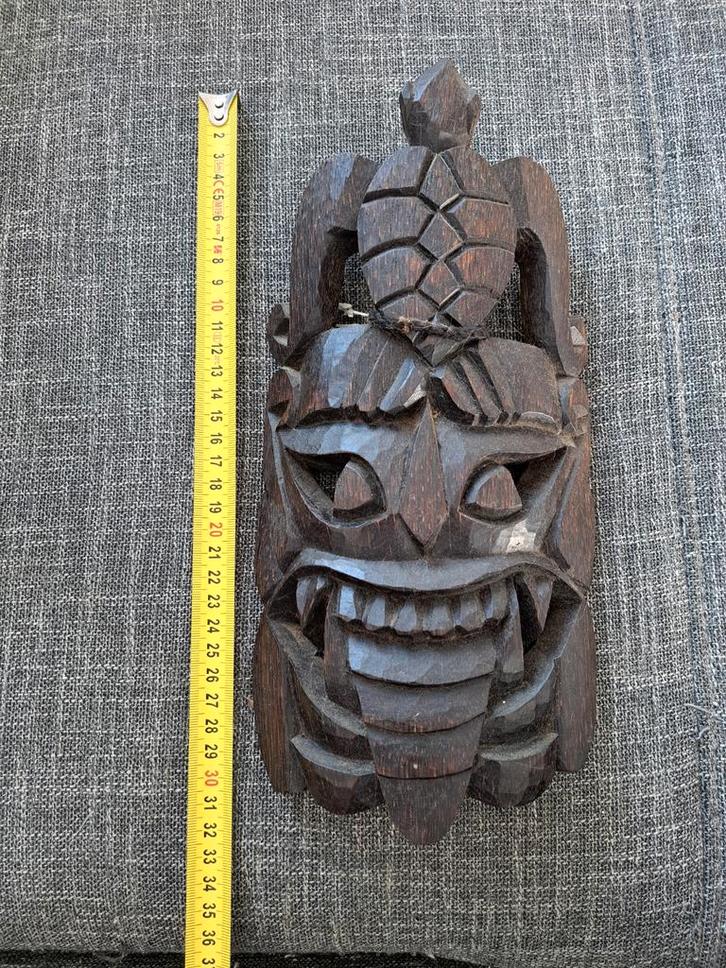 Houten masker met schildpad, Antiek en Kunst, Kunst | Niet-Westerse kunst, Ophalen of Verzenden