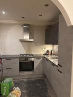 Moderne betongrijze hoekkeuken met apparatuur GEDEMONTEERD, Hoekkeuken, Ophalen of Verzenden, Zo goed als nieuw, Grijs