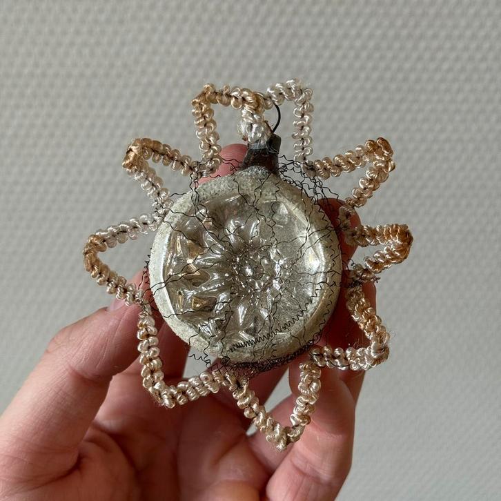 Antieke Kerstbal Ster, Kerstster, Tinsel, Zilver, Deukbal, Diversen, Kerst, Gebruikt, Ophalen of Verzenden