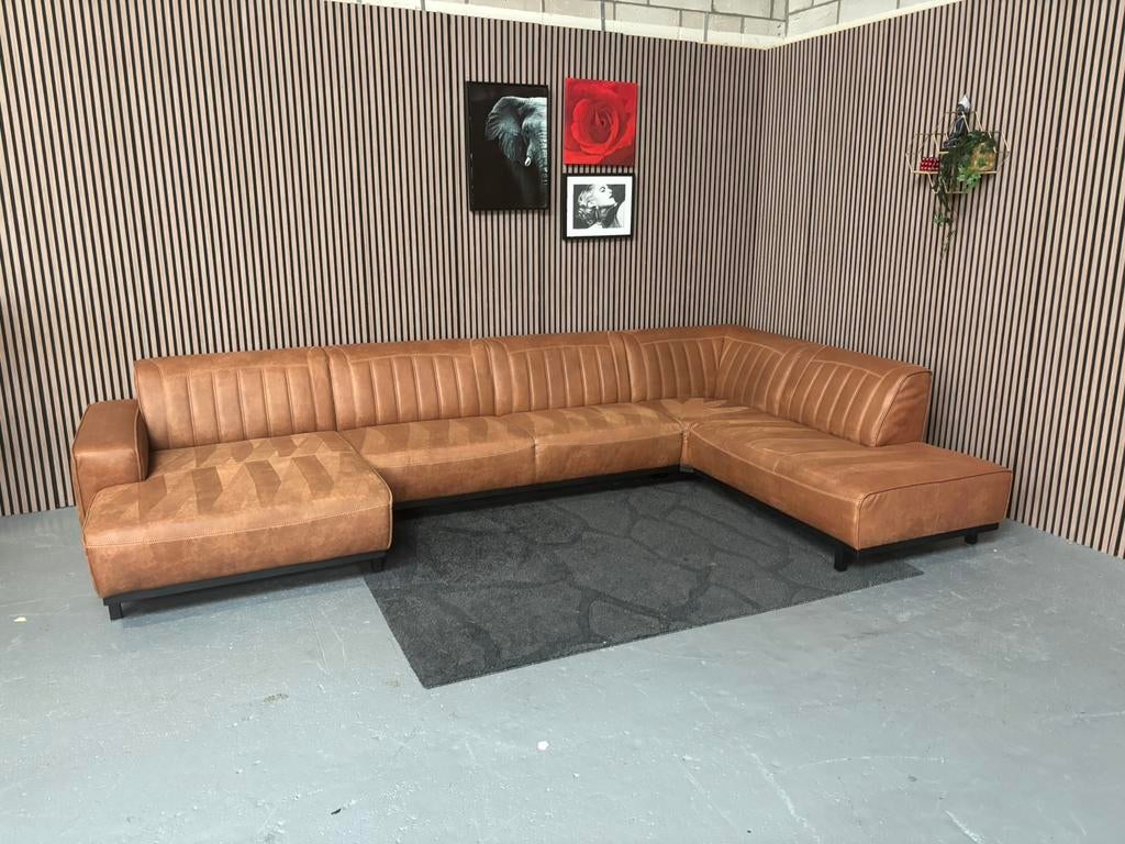 GRATIS LEVERING U-Bank Cognac 400x225x145 GEREINIGD, Huis en Inrichting, Banken | Bankstellen, Zo goed als nieuw, Hoekbank, Vierpersoons of meer