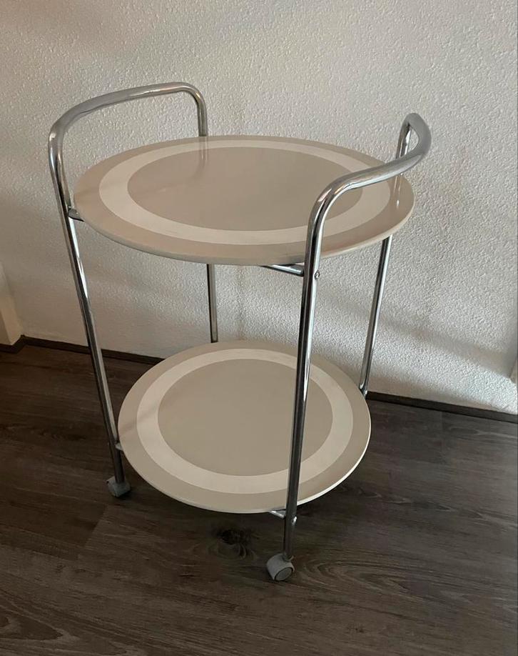 Puhlmann vintage bijzettafeltje verrijdbaar, Huis en Inrichting, Tafels | Bijzettafels, Zo goed als nieuw, Rond, 60 cm of meer