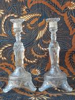 Prachtig stel antieke Maria en Jezus kandelaars 29,7 cm., Antiek en Kunst, Antiek | Kandelaars, Ophalen of Verzenden, Glas