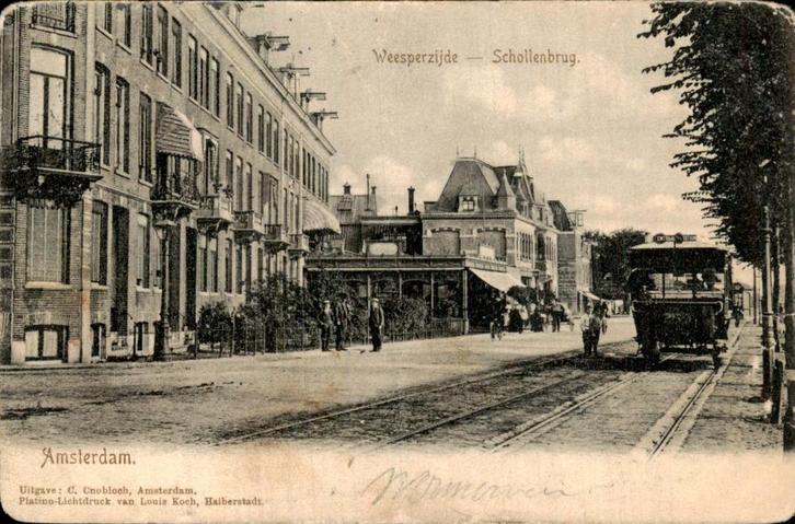 Amsterdam - Weesperzijde schollenbrug - Tram, Verzamelen, Ansichtkaarten | Nederland, Gelopen, Noord-Holland, Voor 1920, Ophalen of Verzenden