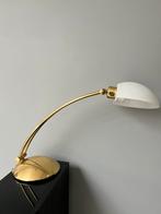 HUSTADT - LEUCHTEN VINTAGE GOUD / GLAS BUREAULAMP TAFEL LAMP, Ophalen of Verzenden, Zo goed als nieuw, Glas, Minder dan 50 cm