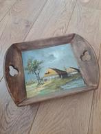 Houten dienblad met schilderij, Ophalen of Verzenden, Gebruikt, Rechthoekig, Hout