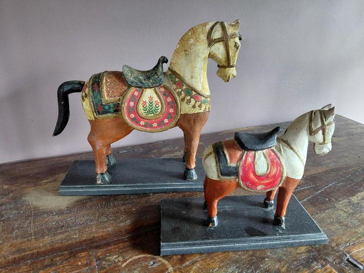 Antieke paar gesneden houten tangpaarden 19e eeuws, Antiek en Kunst, Kunst | Niet-Westerse kunst, Ophalen of Verzenden