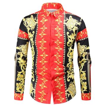 Heren barok overhemd 14 luxe gouden klassiek shirt rood beschikbaar voor biedingen