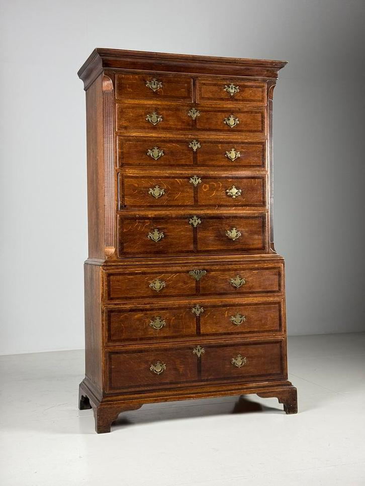 Ladekast Tallboy 19e eeuw eiken, Huis en Inrichting, Kasten | Ladekasten, Gebruikt, Minder dan 100 cm, 50 tot 100 cm, 25 tot 50 cm