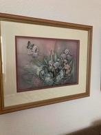 Schilderij met bloemen en vlinder,3d uitgesneden., Ophalen of Verzenden