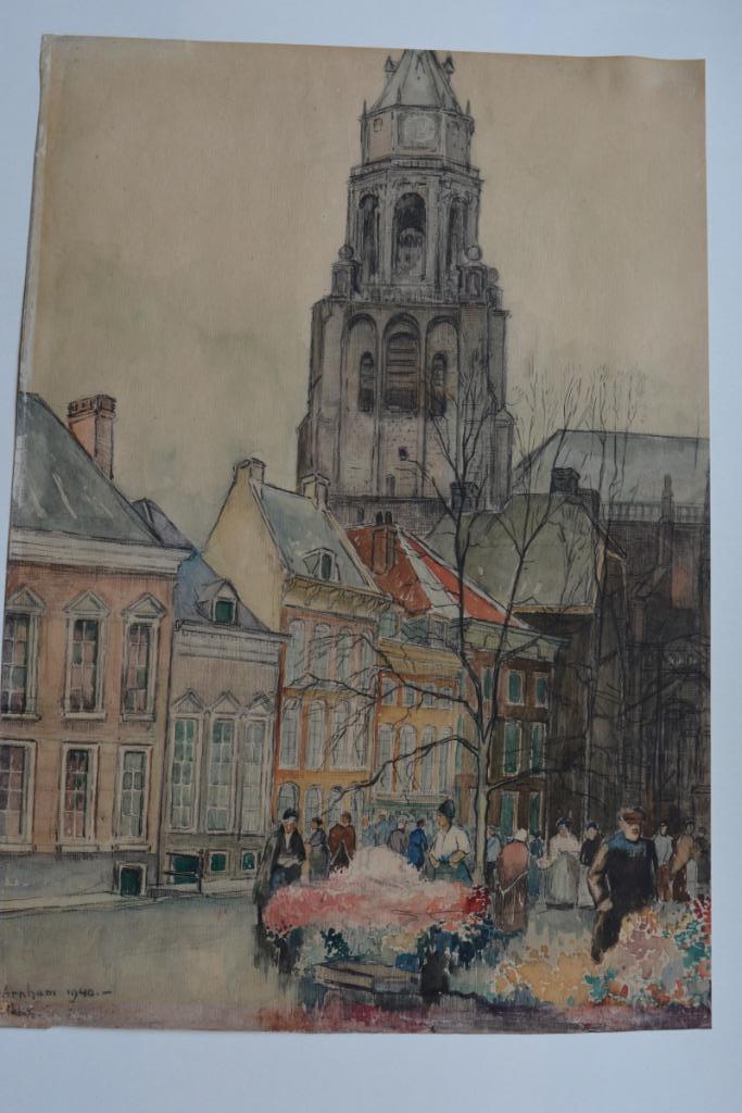 ARNHEM A.J.TAKX AQUAREL 1940 Gesigneerd ST. EUSEBIUSkERK K31, Antiek en Kunst, Kunst | Schilderijen | Klassiek, Verzenden