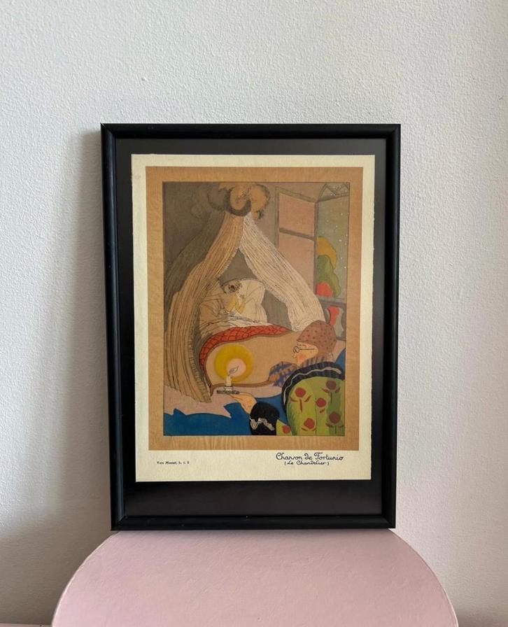 Vintage prent Chanson de Fortunio van Alfred de Musset, Antiek en Kunst, Kunst | Schilderijen | Klassiek, Ophalen of Verzenden