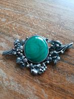 Zilveren Broche met Malachiet, 4 tot 7 cm, Gebruikt, Ophalen of Verzenden, Met edelsteen