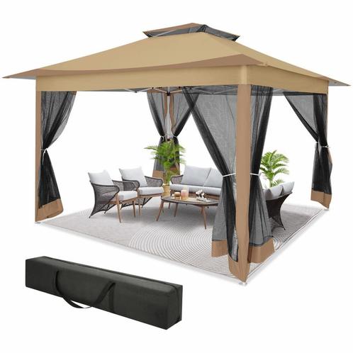 ❤️️️️ POP UP PAVILOEN 3,6 X 3,6 M KAKI BRUIN MET MUGGENNET, Tuin en Terras, Partytenten, Nieuw, Paviljoen, Minder dan 2 meter