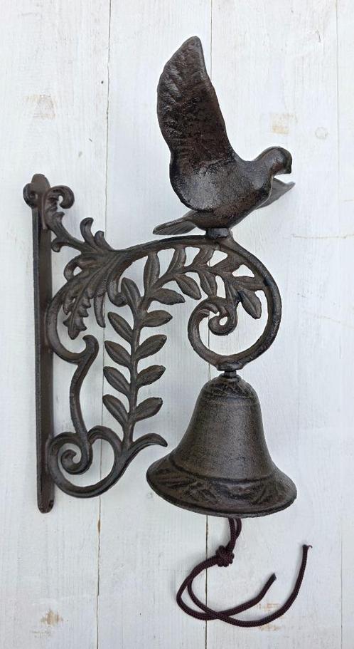 DEURBEL / VOGEL MET UITSLAANDE VLEUGELS / gietijzer, Tuin en Terras, Tuinwanddecoratie, Nieuw, Ophalen of Verzenden